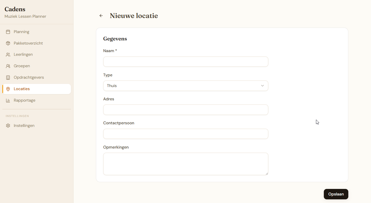 Formulier Nieuwe locatie