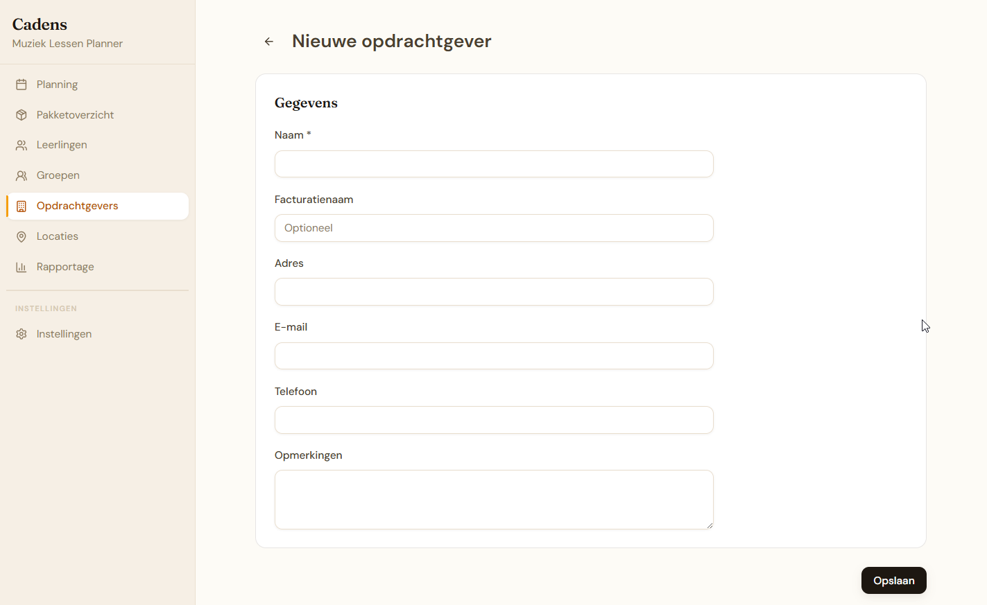 Formulier Nieuwe opdrachtgever
