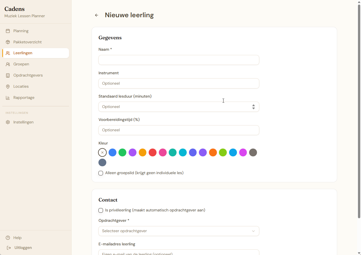 Formulier Nieuwe leerling