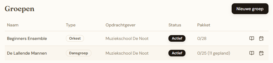 Groepenlijst met type-badges
