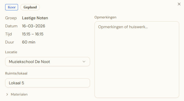 Lesdetail met materialensectie dichtgeklapt
