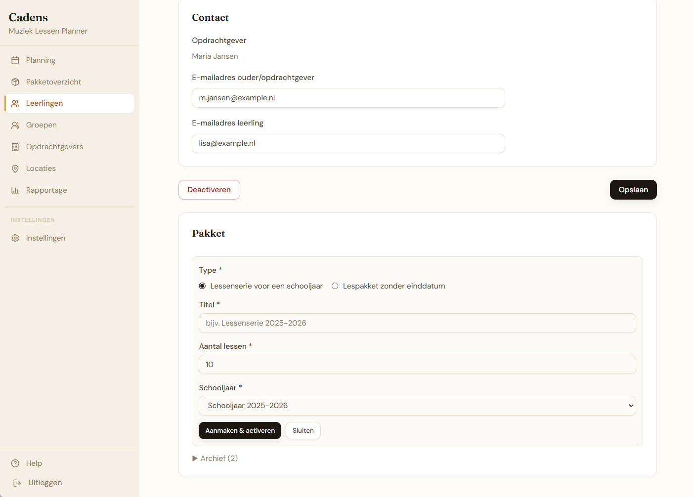 Dialoogvenster Nieuw pakket
