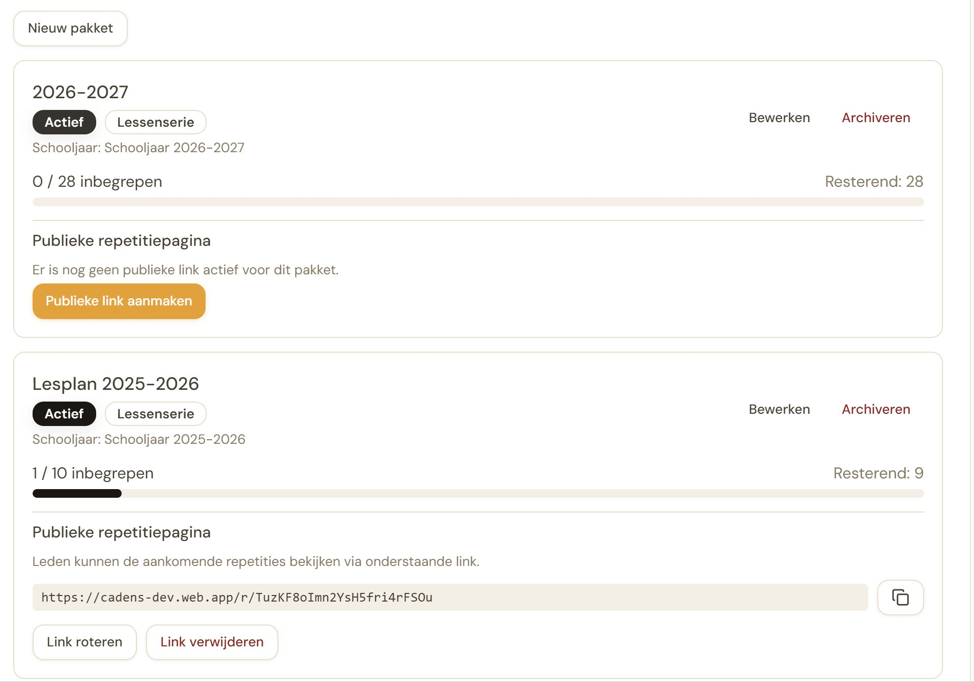 Pakkettensectie bij groep