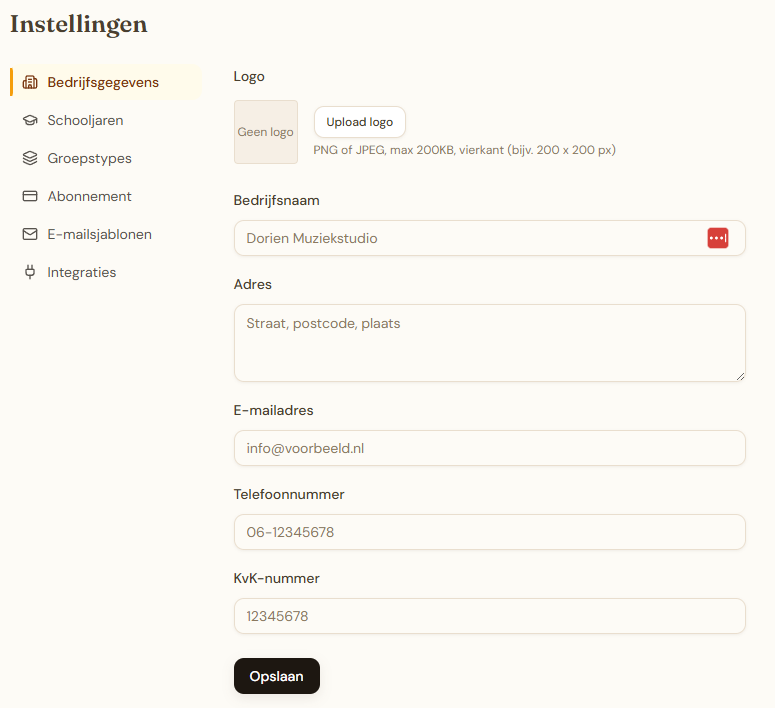 Instellingen overzicht