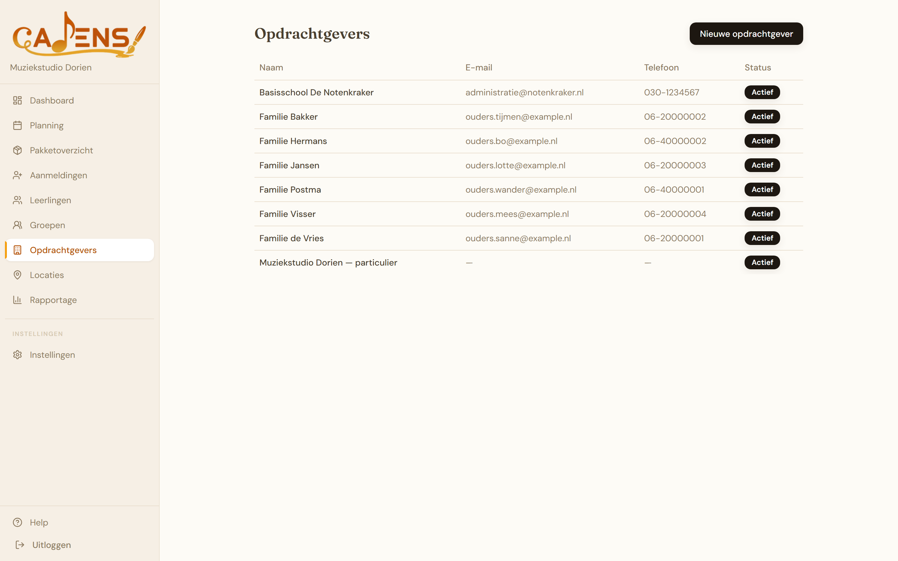 Cadens opdrachtgeverslijst
