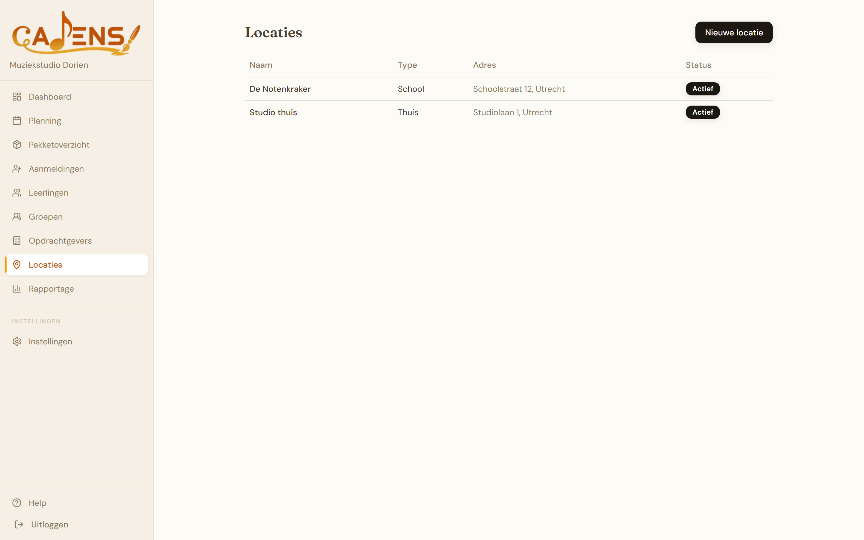 Cadens locatielijst