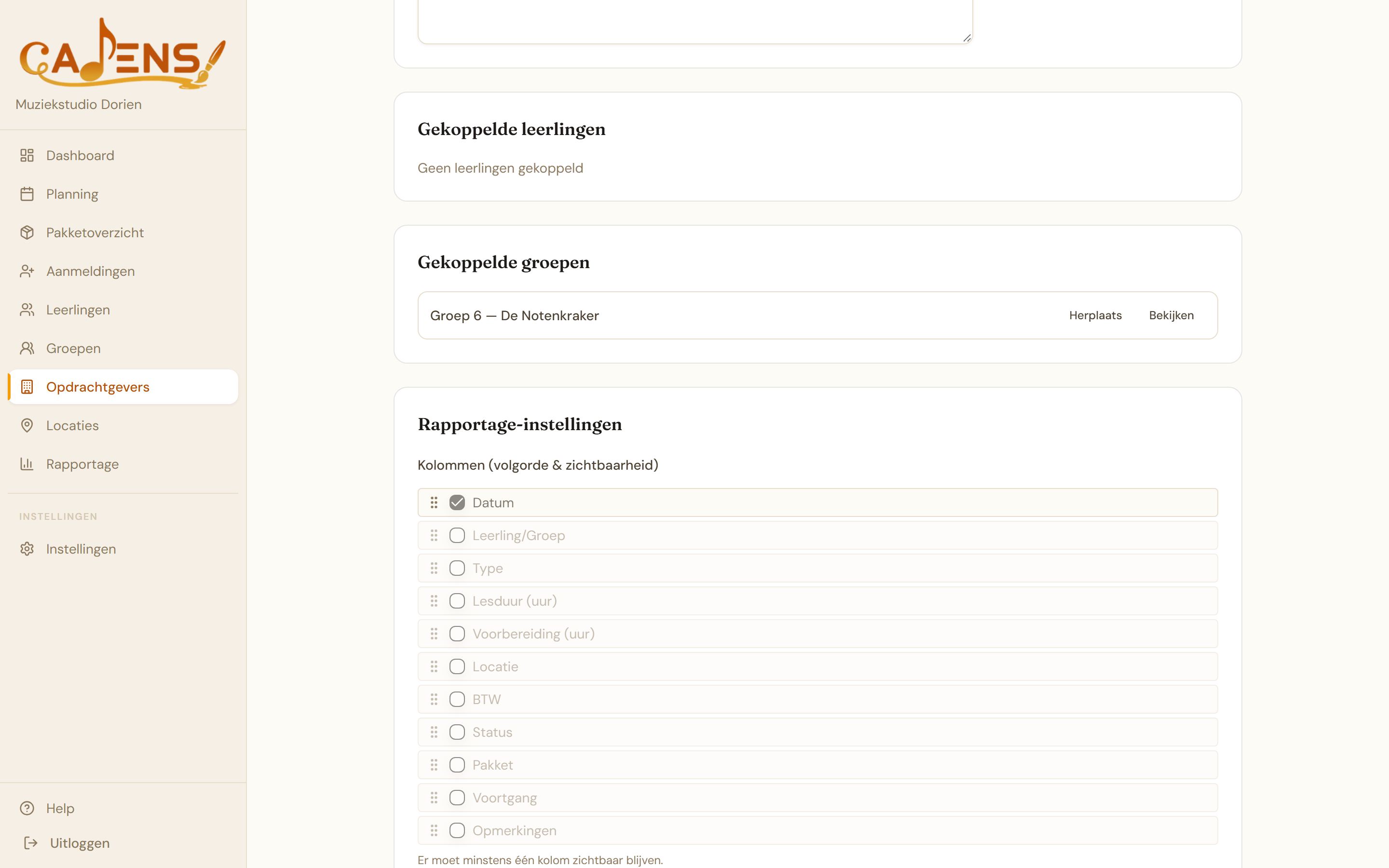 Cadens kolomvolgorde-editor voor rapportages