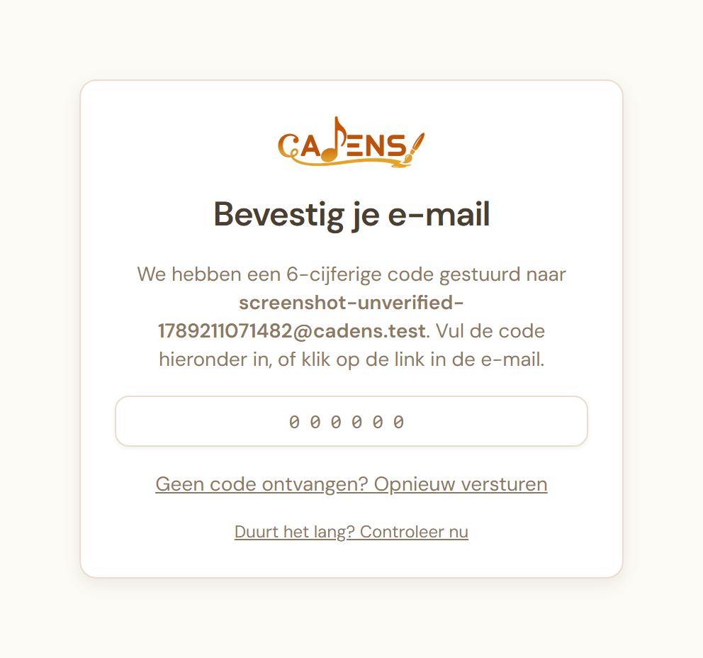 Cadens scherm voor het invoeren van de 6-cijferige verificatiecode