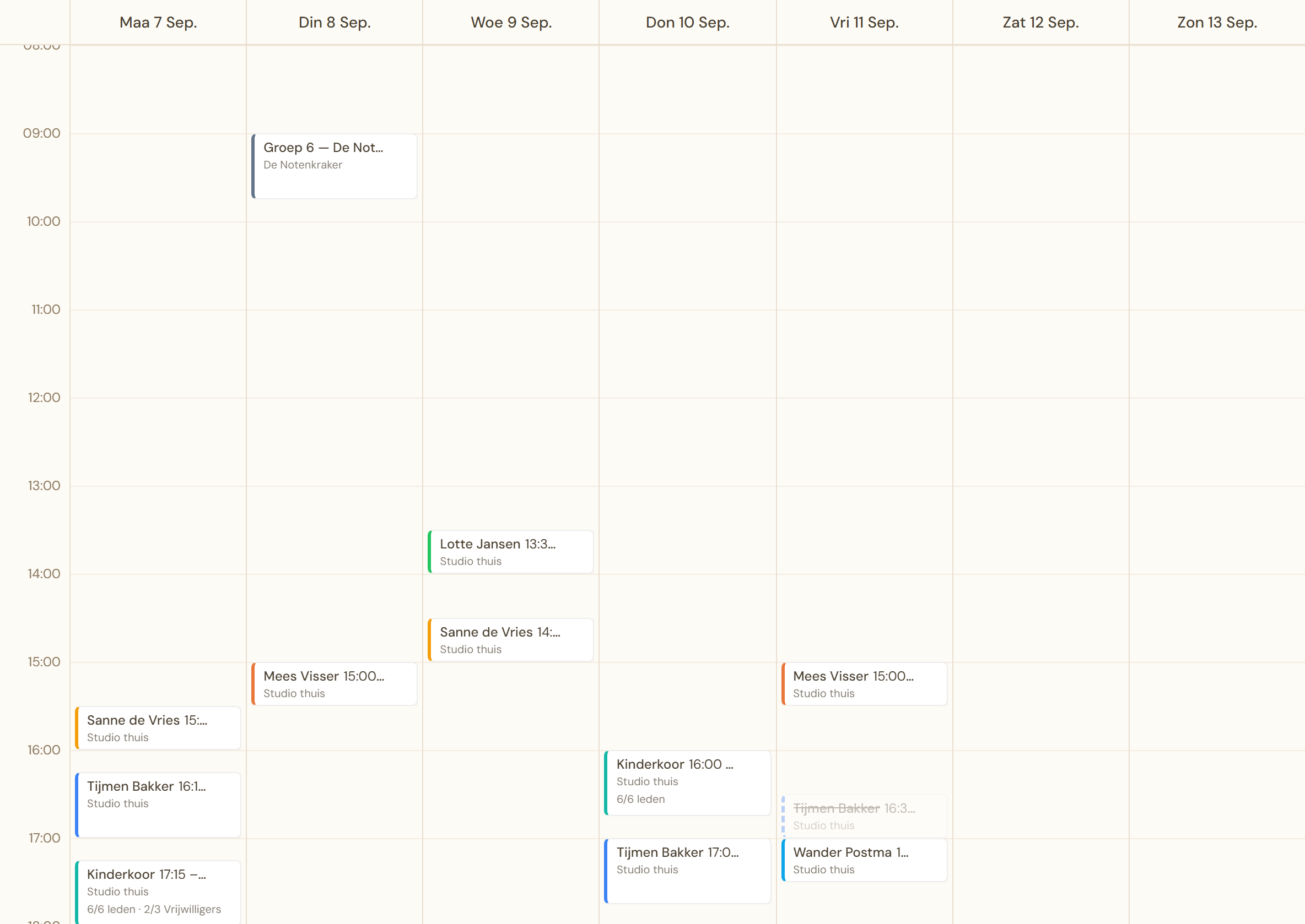 Cadens weekplanning met geplande lessen